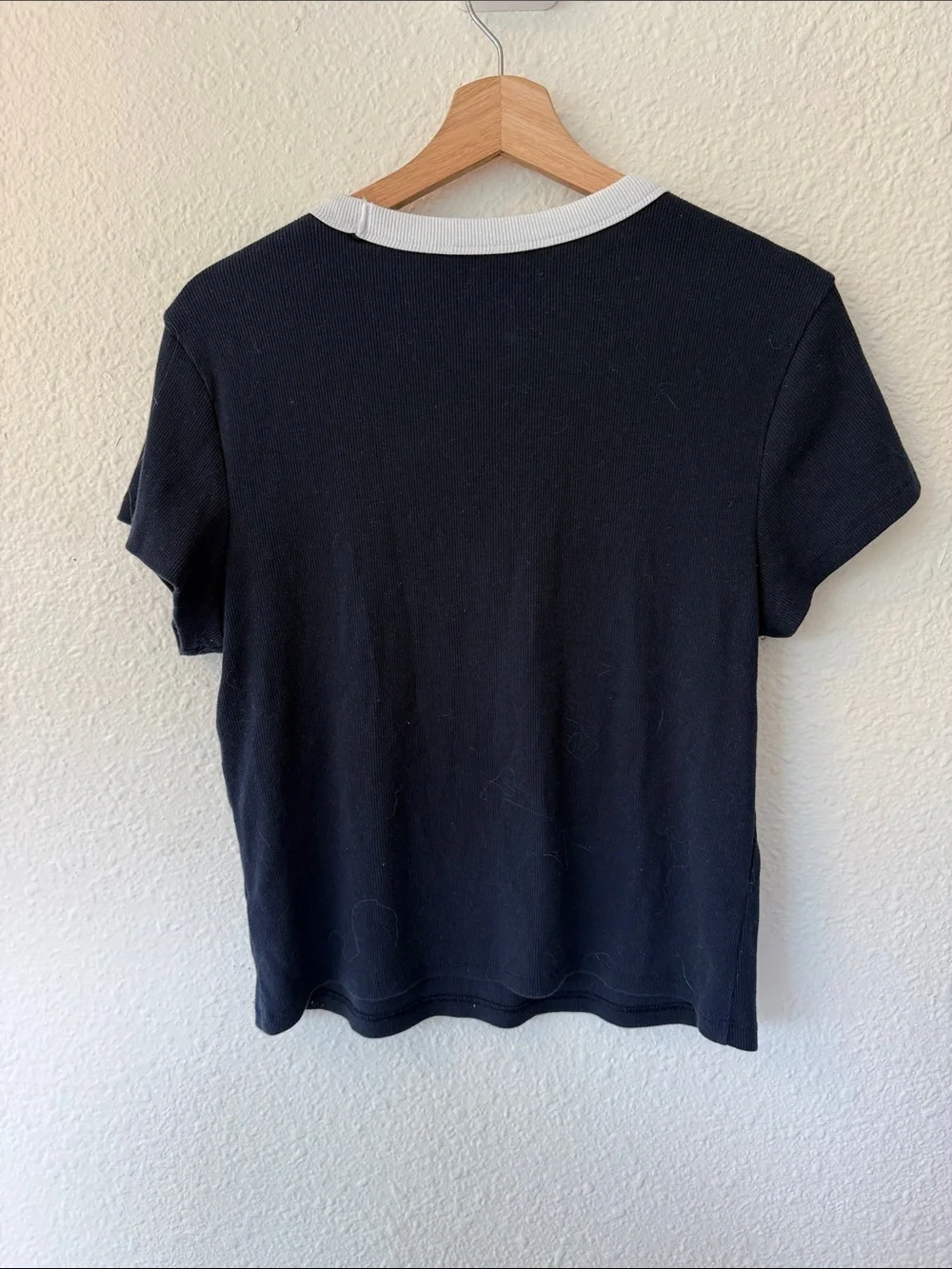 Old‎ Navy Navy Tee with White Collar and Red Apple Accent